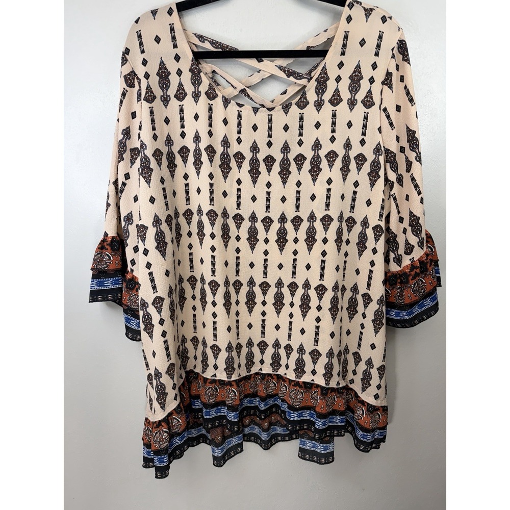 Signature Studio Peplum‎ Hem Tribal Print Blouse Size XL
